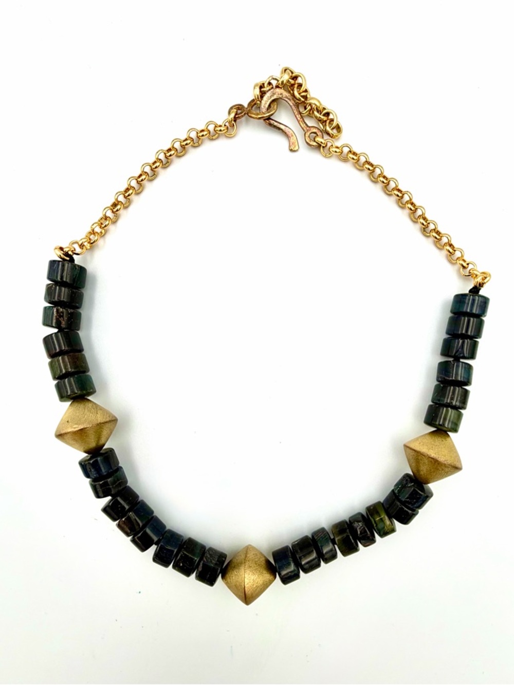Gold Bead and Black Labradorite Geometric Necklace - Women Jewelry